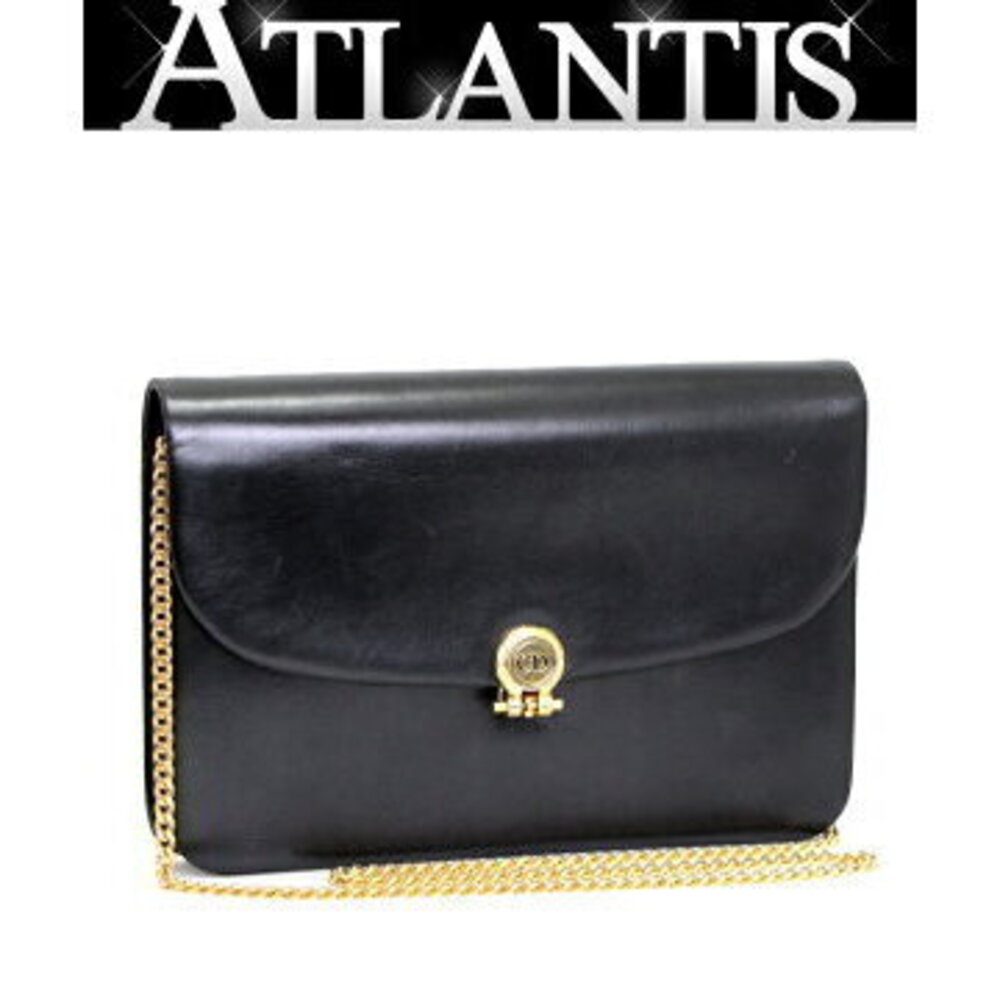 Christian Dior Chain Shoulder Bag Leather Black